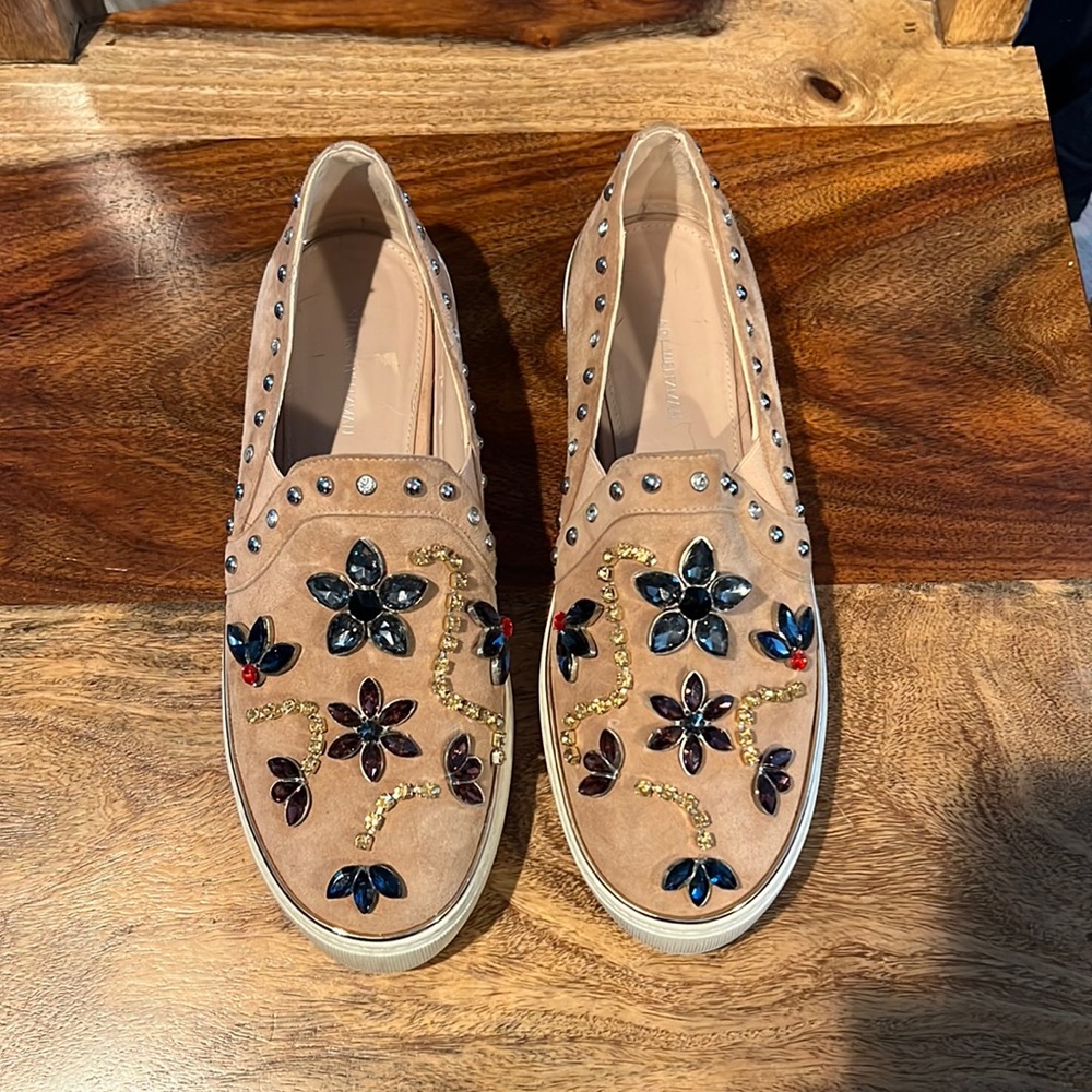 Stuart Weitzman Leather Crystal Embellished Sneakers